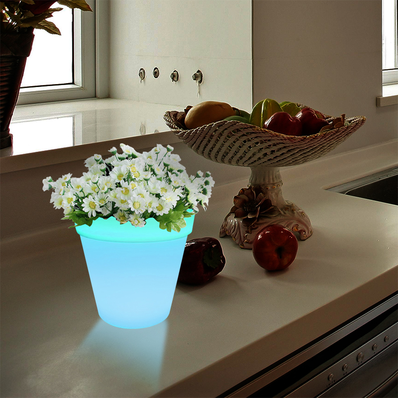 RGB Farbwechsel LED -Pflanzentopf Lampe Berührungssteuerung, moderne einfache PE -Plastikblüten Pot -LED -Tischlampen mit fester Holzbasis für Wohnzimmer/bedroom/office